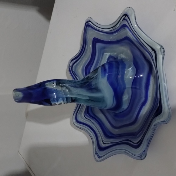 Blue & clear swirl Art Glass umbrella dish with handle vintage - Picture 5 of 7